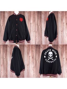 *Read Desc* Death Wish Coffee Co. Company Mens 5XL Varsity Jacket Cotton Skull